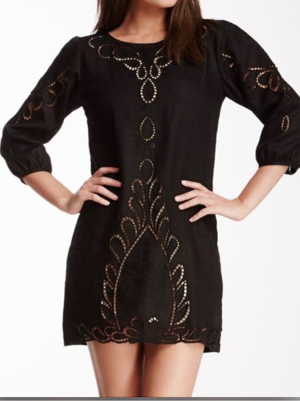 Women's Black Eyelet Mini Dress with Cutout Details
